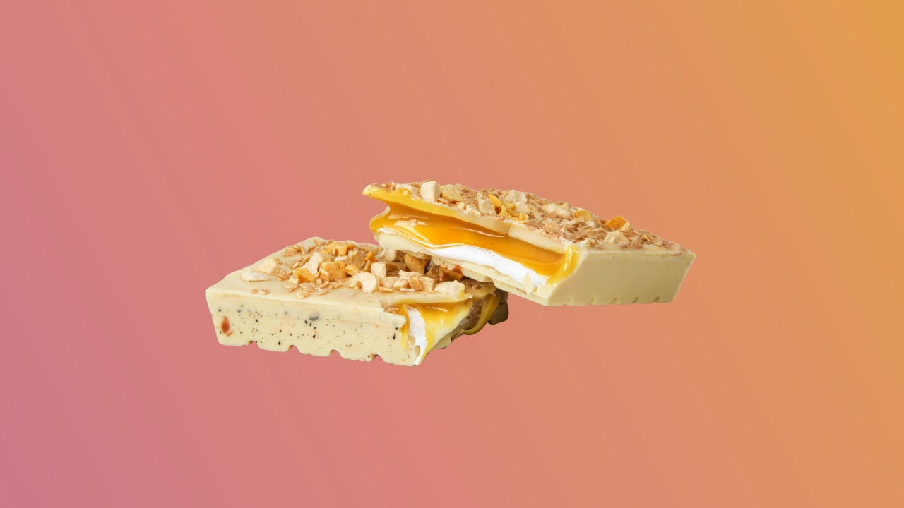 Pornstar martini bar een witte chocolade reep met alcoholvrije Pornstar martini vulling